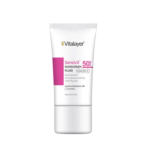 فلوئید ضد آفتاب بی رنگ ویتالیر spf 50 مدل 0128 مناسب پوست های حساس حجم 50 میلی لیتر